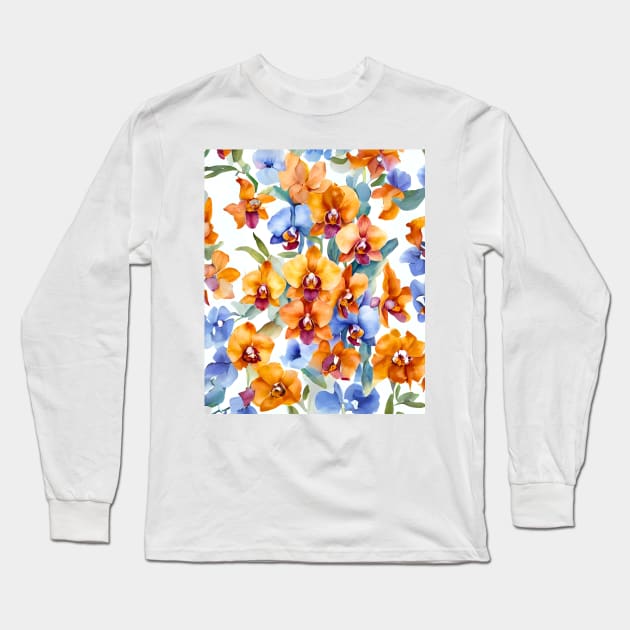 Watercolor Orchid Pattern Long Sleeve T-Shirt by Doodle and Things